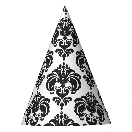 Black White Damask Glamor Girl Birthday Party Feesthoedjes (Voorkant)