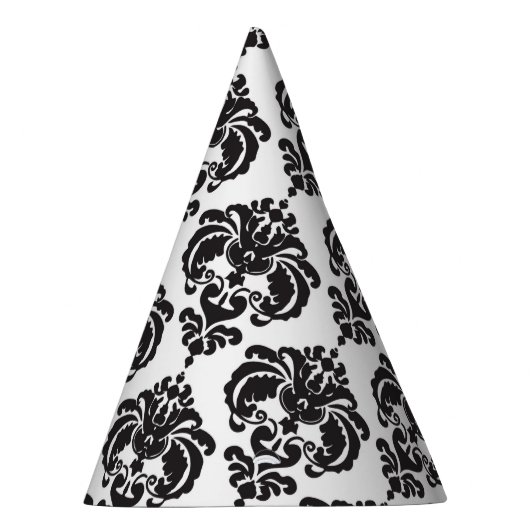 Black White Damask Glamor Girl Birthday Party Feesthoedjes (Rechts)