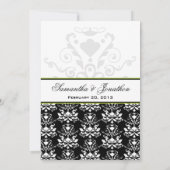 Black & White Damask Green Accent Wedding Invite Kaart (Achterkant)