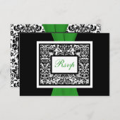 Black White Damask Green PRINTED RIBBON RSVP (Voorkant / Achterkant)