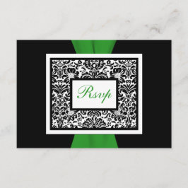 Black White Damask Green PRINTED RIBBON RSVP