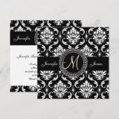 Black White Damask Initiaal Wedding Invitting Kaart (Voorkant / Achterkant)
