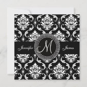 Black White Damask Initiaal Wedding Invitting Kaart (Voorkant)