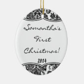 Black White Damask Lace Personal Name Ornament (Rechts)