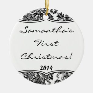 Black White Damask Lace Personal Name Ornament