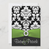 Black White Damask Lime Green Wedding Invitations Kaart (Voorkant)