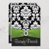 Black White Damask Lime Green Wedding Invitations Kaart (Voorkant / Achterkant)
