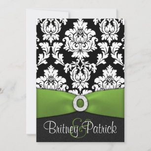 Black White Damask Lime Green Wedding Invitations Kaart