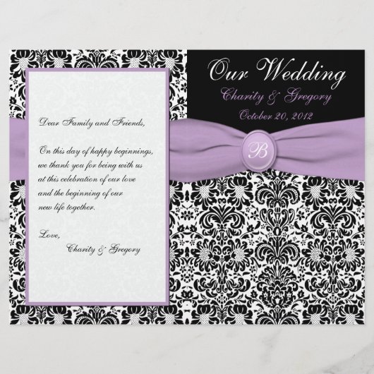 Black, White Damask met Lavender Wedding Program (Voorkant)