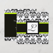 BLACK WHITE DAMASK MONOGRAM Champagne Metallic Kaart (Voorkant / Achterkant)