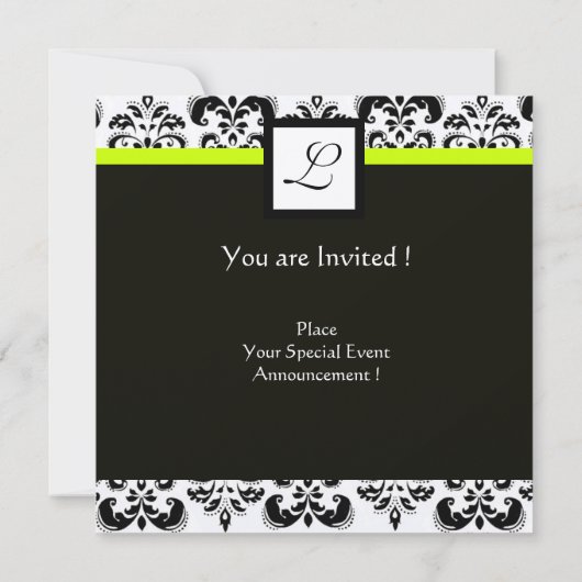 BLACK WHITE DAMASK MONOGRAM Champagne Metallic Kaart (Achterkant)