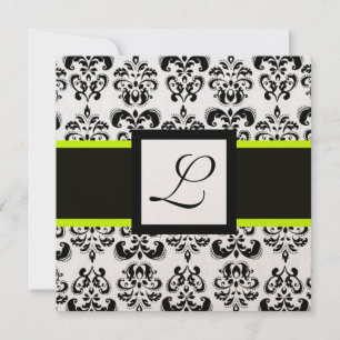 BLACK WHITE DAMASK MONOGRAM Champagne Metallic Kaart