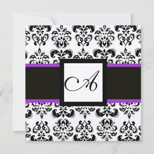 BLACK WHITE DAMASK MONOGRAM Champagne Metallic Kaart (Voorkant)