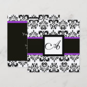 BLACK WHITE DAMASK MONOGRAM Champagne Metallic Kaart (Voorkant / Achterkant)