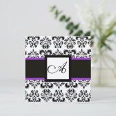 BLACK WHITE DAMASK MONOGRAM Champagne Metallic Kaart (Staand voorkant)