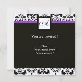 BLACK WHITE DAMASK MONOGRAM Champagne Metallic Kaart (Achterkant)