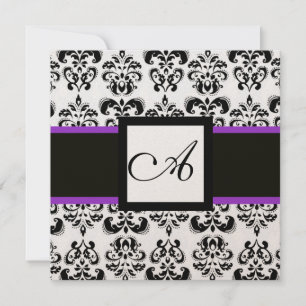 BLACK WHITE DAMASK MONOGRAM Champagne Metallic Kaart