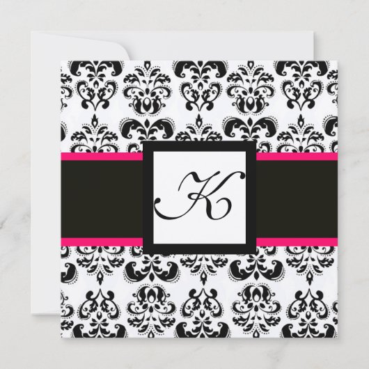 BLACK WHITE DAMASK MONOGRAM Champagne Metallic Kaart (Voorkant)