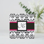 BLACK WHITE DAMASK MONOGRAM Champagne Metallic Kaart (Staand voorkant)
