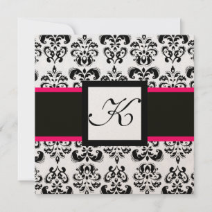 BLACK WHITE DAMASK MONOGRAM Champagne Metallic Kaart