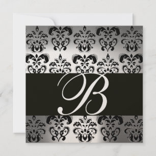 BLACK & WHITE DAMASK MONOGRAM champagne-moonstone Kaart