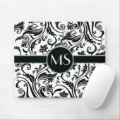 Black White Damask Monogram Muismat (Met muis)