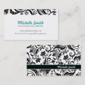 Black White Damask Monogram Visitekaartje (Voorkant / Achterkant)