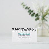 Black White Damask Monogram Visitekaartje (Staand voorkant)
