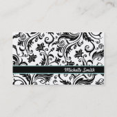 Black White Damask Monogram Visitekaartje (Achterkant)