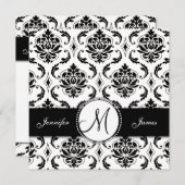 Black White Damask Monogram Weddenschap Kaart (Voorkant / Achterkant)