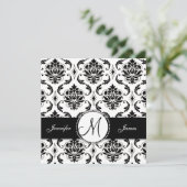 Black White Damask Monogram Weddenschap Kaart (Staand voorkant)