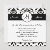 Black White Damask Monogram Weddenschap Kaart (Achterkant)