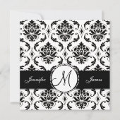 Black White Damask Monogram Weddenschap Kaart (Voorkant)