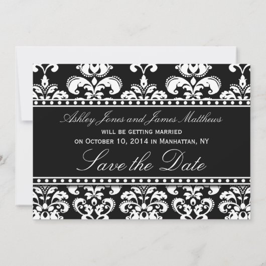 Black White Damask Monogram Weddenschap Save the D Save The Date (Achterkant)