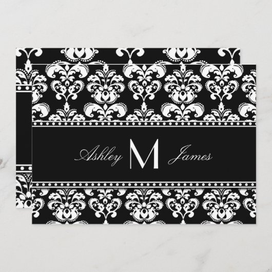 Black White Damask Monogram Weddenschap Save the D Save The Date (Voorkant / Achterkant)