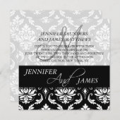 Black White Damask Monogram Wedding Invitations Kaart (Voorkant / Achterkant)