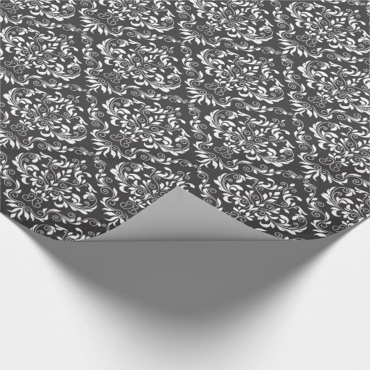 Black White Damask Patroon Cadeaupapier (Hoek)