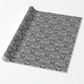 Black White Damask Patroon Cadeaupapier (Uitgerold)