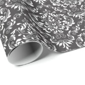 Black White Damask Patroon Cadeaupapier (Rol Hoek)