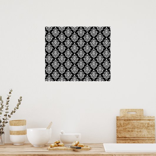Black White Damask Pattern 1 Poster (Keuken)