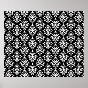 Black White Damask Pattern 1 Poster