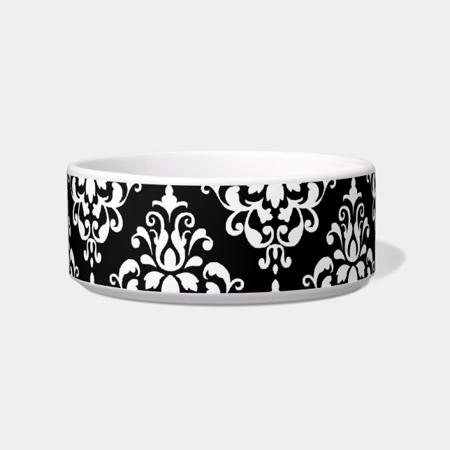 Black White  Damask Pattern 1 Voerbakje (Voorkant)