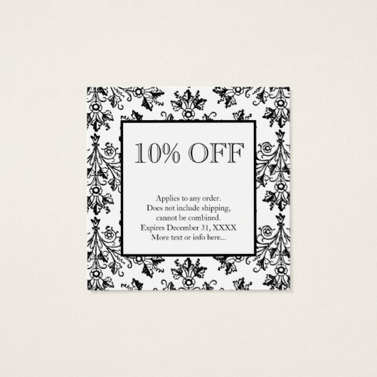 Black White Damask Pattern Custom Discount Kaarten Vierkante Visitekaartjes (Achterkant)