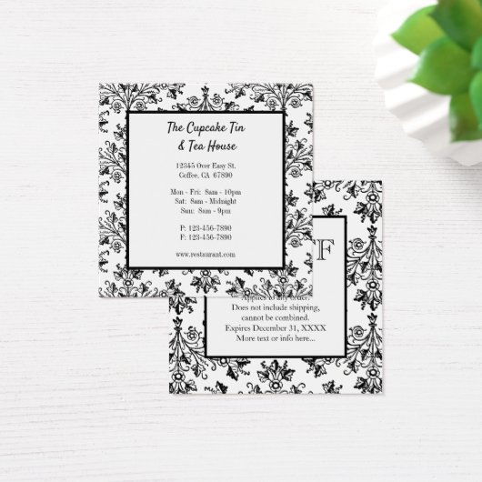 Black White Damask Pattern Custom Discount Kaarten Vierkante Visitekaartjes (Bureau)