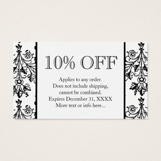 Black White Damask Pattern Custom Discount Kaarten Visitekaartje (Achterkant)