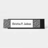 Black White Damask Pattern Fancy Scroll Bureau Naambordje (Voorkant)