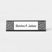 Black White Damask Pattern Fancy Scroll Bureau Naambordje (Voorkant)