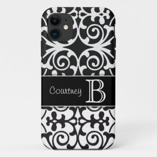 Black White Damask Persoonlijke iPhone 5 11 Hoesje