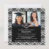 Black & White Damask Photo Afstuderen Invitation Kaart (Voorkant)