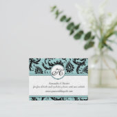Black White Damask Pool Blue Trim Weddenschap Webs Informatiekaartje (Staand voorkant)